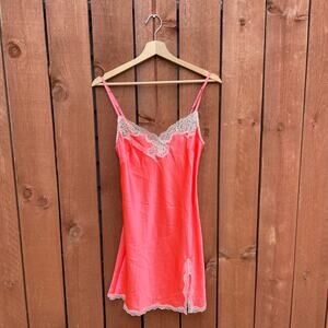 NWT Victoria Secret  Bright Pink Lace-Trim Mini Slip